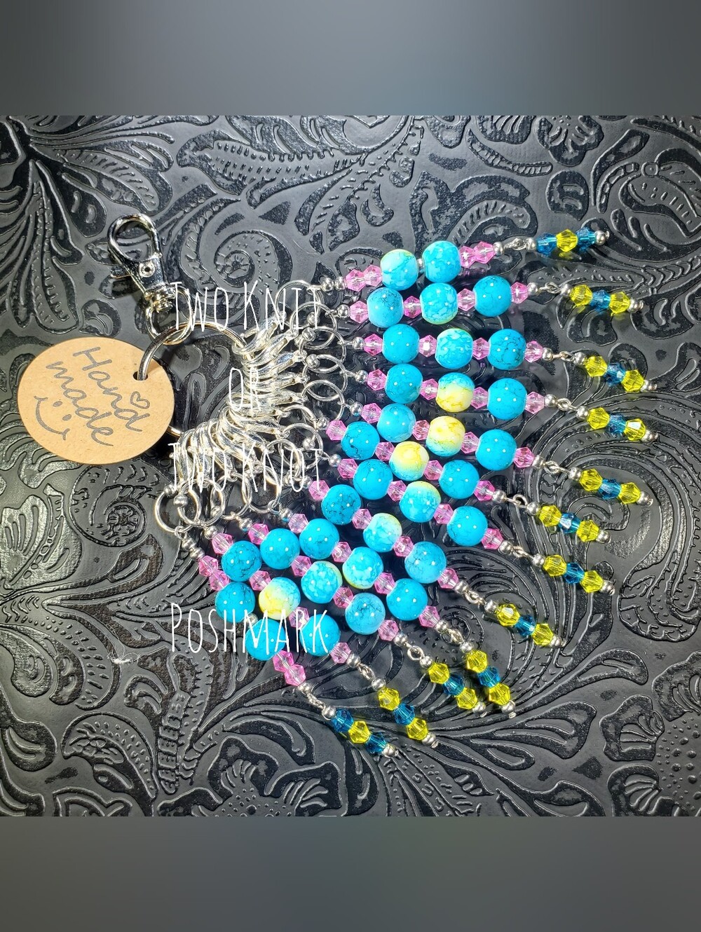 ⭐️ OOAK Handmade Beaded Stitch Markers Bag Charm Set